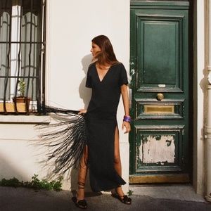 Zara FRINGED LINEN TUNIC DRESS